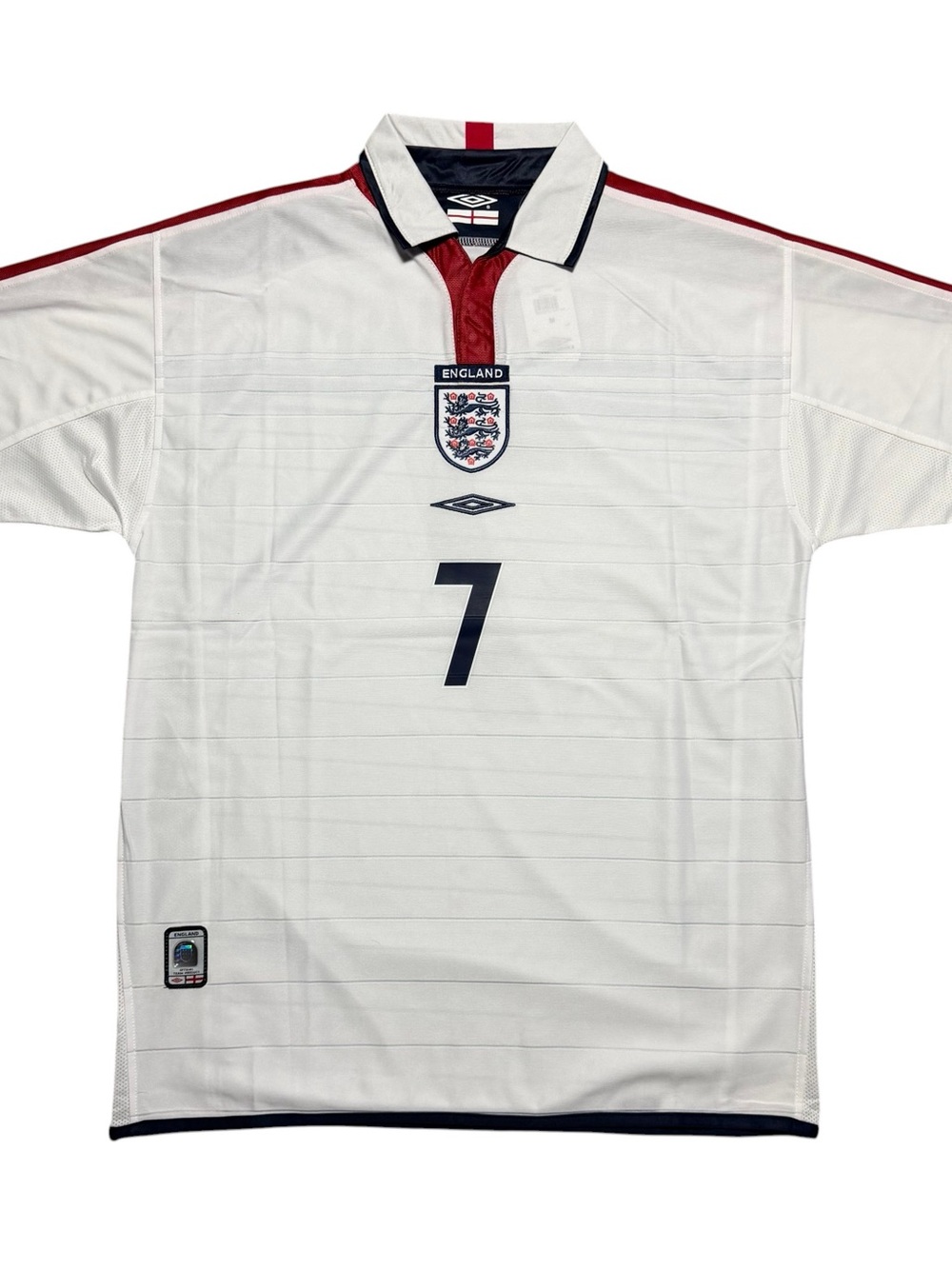 Nike Beckham White England Football Jersey with Red and Navy Accents - No. 7
